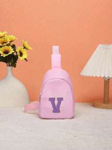 1 bolso de hombro juvenil y riñonera, con un patrón de letras de diferentes colores de la A a la Z en la riñonera, letras coloridas llenas de destellos, material de nailon con correa de hombro ajustable, para viajes de temporada y al aire libre, cierre de cremallera de metal para proteger los artículos