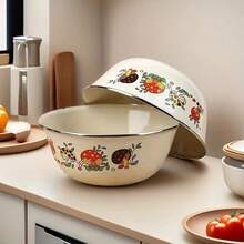 复古花卉珐琅碗 - 耐用圆形食品储存碗，适用于水果、蔬菜、沙拉和干货 - 可用洗碗机清洗，适合学校、露营、野餐 - 花卉图案，户外可用，适合圣诞节、万圣节、复活节、感恩节和其他节日 - 彩色 - 查看 10