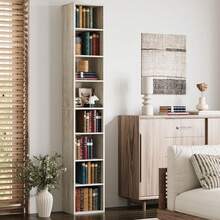Tall Narrow Bookshelf 8 Tiers, Compact Corner Bookcase, Easy To Match For Living Room, Home Office, Bedroom, Beige Maple - 米色楓木 - 查看 3