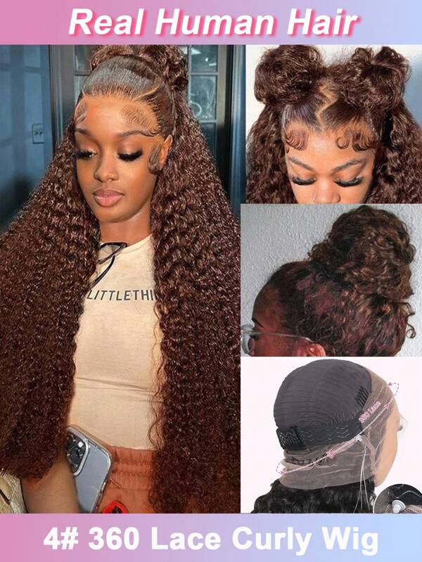 38Inch Chocolate Brown Jerry Curly 360 Lace Front Wigs Human Hair Transparent Lace Pre Plucked With Baby Hair 360 Full Lace Frontal Wigs Human Hair Brazilian Virgin Curly Hair