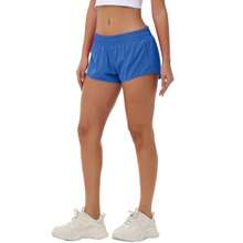 Women's Low-Rise Workout Shorts - Lightweight Quick-Dry Athletic Shorts With Zip Pocket, Built-In Liner For Running, Yoga, Gym - Blue - View 6