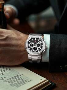 MINIFOCUS 1 Stück Mode Business Quarz Uhr für Herren mit leuchtenden Zeigern, multifunktionalen kleinen Zifferblättern, Kalender, Edelstahl Armband, Luxus Herren Uhr von Topmarke, mit Geschenkbox