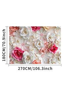1pc 3D Pink And White Paper Flowers Wall Photography Backdrops Floral Roses Party Banner 59.1*39.4/82.7*59.1/106.3*70.9 Inches Newborn Shower Bridal Wedding Birthday Anniversary Photo Background Indoor Outdoor Romantic Decoration Supplies
