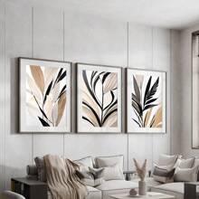 3 Pcs Frameless Posters, 2D Inkjet Printing, Abstract Tropical Plants, Beige Bohemian Style Abstract Wall Art Prints, Neutral Style, Suitable For Living Room, Bedroom, Porch, Restaurant Decoration Painting Posters