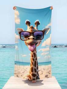 1pc Ultra Soft & Funny Giraffe Print Microfiber Beach Towel, Decorative For Home, Suitable For Beach, Pool, Camping, Travel, Extremely Comfortable - Multicolor - View 8