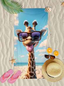 1pc Ultra Soft & Funny Giraffe Print Microfiber Beach Towel, Decorative For Home, Suitable For Beach, Pool, Camping, Travel, Extremely Comfortable - Multicolor - View 9