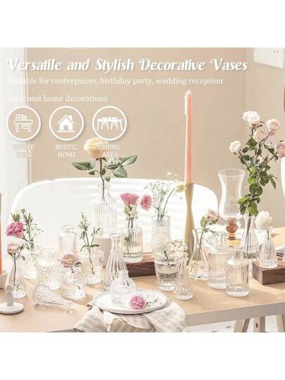 Vintage Mini Flower Vase, Various s, Small Bud Vase Centerpieces,Clear Pot Carving Perfect Rustic Wedding, Gathering Tafel ation,Home ,Flower Vase,Centerpiece,Table Birthday Graduation Room Glass view 3