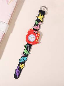Cute Dinosaur Pattern Cartoon Children's Watch, Student Watch - Black - View 3