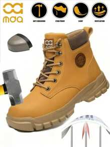 Men&Women's Comfortable & Safe Work Shoes, Anti-Crush, Anti-Puncture, Wear-Resistant With Steel Toe, Black/Yellow, High-Top, Anti-Pressure Construction/Garden Waterproof Safety Boots, Unisex Labor Protection Shoes
