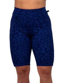Women's Jacquard Bermuda Fitness High Quality Zero Transparency - Navy Blue - View 3
