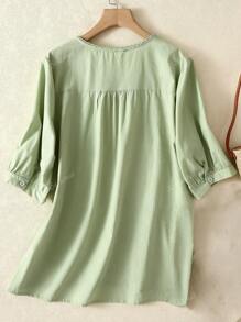 Blusa holgada con cuello redondo, manga farol y bordados florales para mujeres, primavera/verano