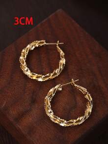 2pcs Fashion Elegant Twisted Rope Ring Earrings, Rhinestone Decor Luxurious Hoops, Suitable For Party & Gathering - Stud - View 6