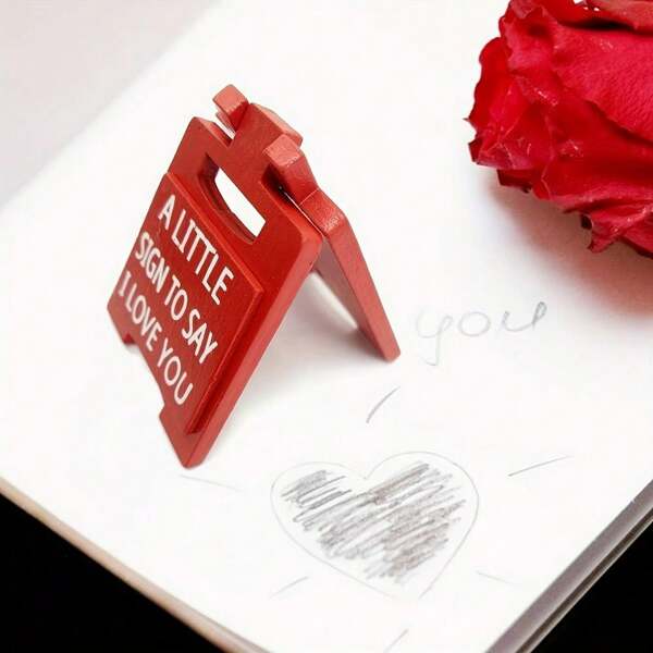 1pc Wooden Red Slogan Figurine Decor Item, Desktop Decoration, Suitable For Birthday, Wedding, Anniversary, Mother's Day, Valentine's Day, Christmas, Thanksgiving - Warm Confession Ornament, Red Appearance With Prominent Text, Conveys Love To Family And Friends, Strengthens Emotional Memories On Special Occasions, Can Be Placed On Bookshelves, Vanities To Add A Sense Of Ritual To Daily Life, Also Serves As A Sentimental Accent, Combining Commemorative Meaning And Decoration For All Seasons