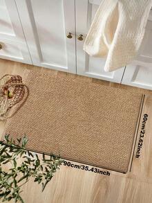 1pc Nordic Style Rectangular Brown Jute Look Waterproof Fabric Kitchen Mat/Rug, Easy To Clean, Suitable For Kitchen, Dining Room & Year-Round Use,Fall Decor,Autumn Decor,Room Decor