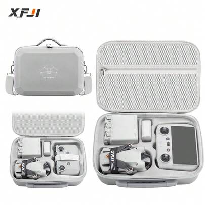 XFJI 12.6 英寸 DJI Mini 3/Mini 3 Pro 保护旅行箱 - 防水防震 PU 皮革无人机包，配有可拆卸肩带和双拉链，双层莱卡内衬，适合户外和家庭存储