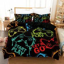 Juego de edredón de 3 piezas con diseño de mandos de videojuegos, juego de ropa de cama con gráficos de mandos de videojuegos abstractos, decoración para habitaciones de niños y niñas. Juego de funda de edredón con mandos de juego coloridos que incluye 2 fundas de almohada y 1 funda de edredón (sin relleno), hecho de 100% poliéster. - Multicolor - Ver 4