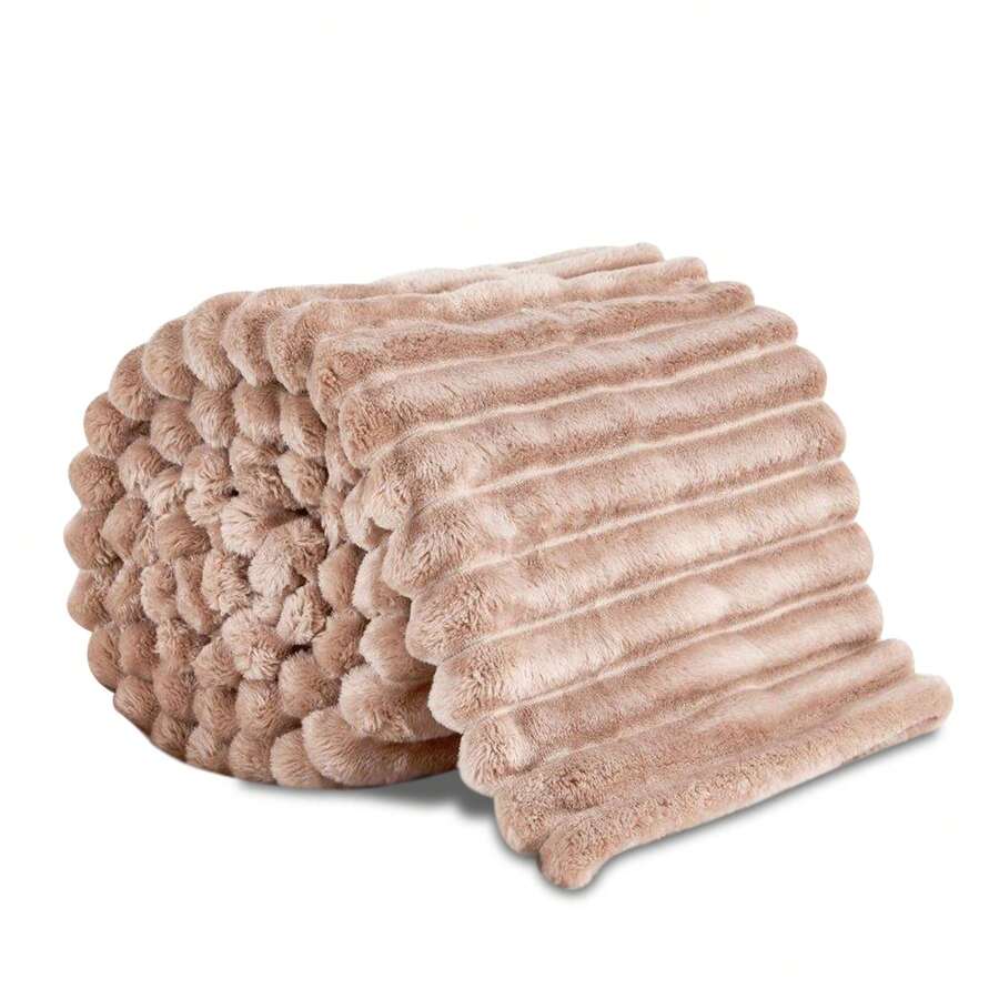 VELVETIO Osum Chunky Cord Ribbed Throws Soft Large Fluffy Cosy Sofa Bed Settee Blankets - Visón - Ver 1