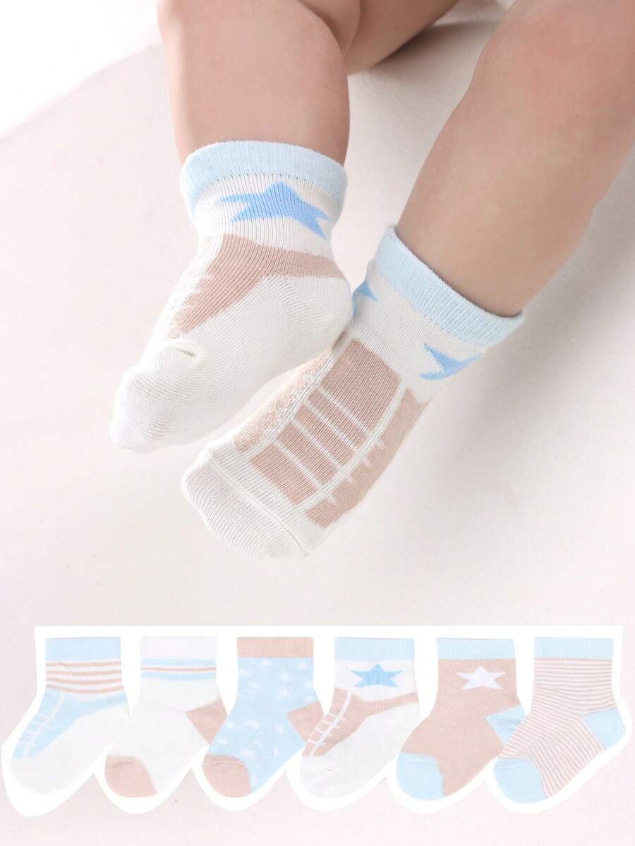 6 Pairs Little Blue Steps – Adorable Shoe-Style Baby Socks Short Socks Baby Needs 6-12 Months