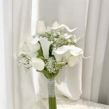 人造花假马蹄莲花婚礼花束，适合新娘伴娘，真实触感马蹄莲花仿花布置花束，适合家庭花园办公室派对婚礼花束中心装饰花家居装饰