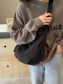 lulu kewen Fashionable Color Nylon Waterproof Shoulder Bag With Simple & Casual College Style, Wide Strap, Multiple Zipper Design Suitable For Students, Shopping, Daily Use, Shoulder Bag For School, Street & Japanese Bag For Women