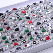 10pcs/Pack Vintage Faux Stone Encrusted Zinc Alloy Ring Set, Elegant Luxurious Assorted Styles Unisex Finger Rings For Party, Wedding, Everyday Wear, Fashion Jewelry Gift, Random Styles Shipped