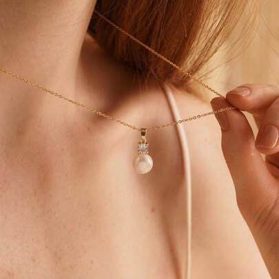 1 PC Diamond Freshwater Pearl Necklace, Dainty Natural Pearl Necklace, Wedding Necklace, Bridal Necklace, Bridesmaid Gift, Mother's Day Gift