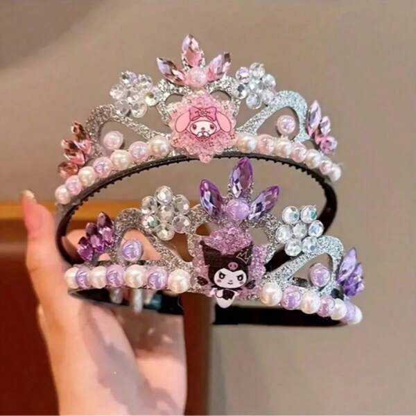 Sanrio 1pc Elegant Black & White Resin Crown Headband - 1 Purple And 1 Pink Headbands, Great For Costume, Ideal Birthday Party And Gift