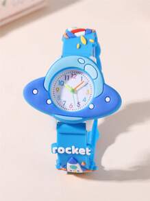 Kids Adorable Rocket & Space Capsule Cartoon Design Watch