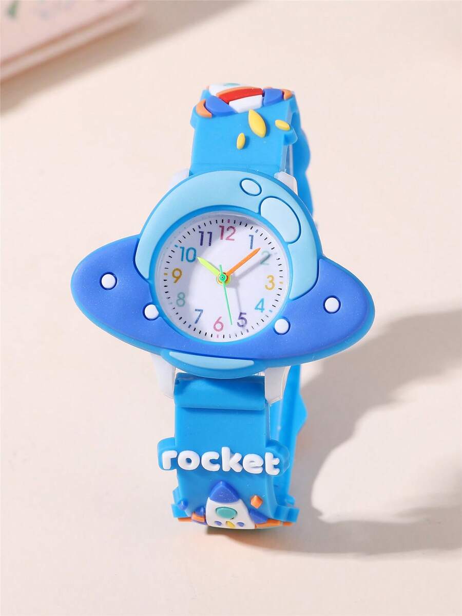 Kids Adorable Rocket & Space Capsule Cartoon Design Watch