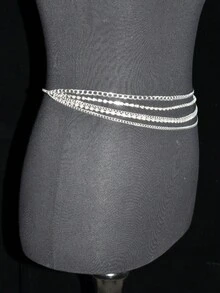 1pc Silver Crystal Buckle Decorative Waist Belt, Minimalist & Practical - Silver - View 2