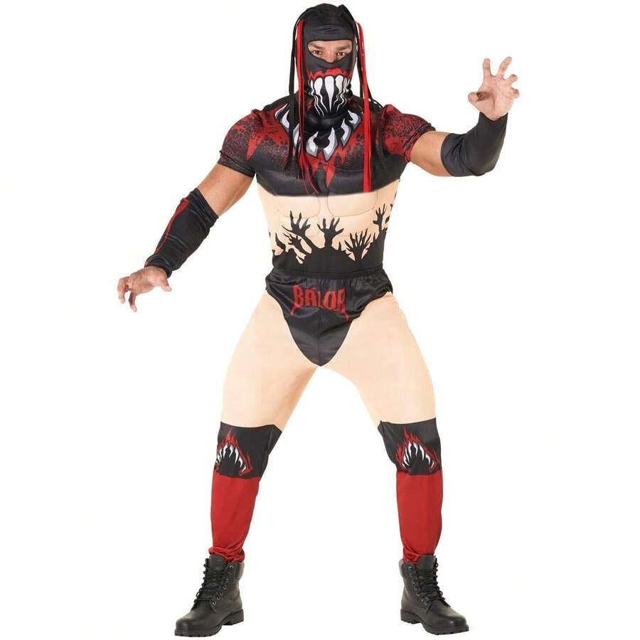 Morph Costumes Finn Balor WWE Wrestling Costume For Adults - Fancy Dress Outfit With Padded Muscles, Mask & Accessories For Halloween Fun - Black - View 1