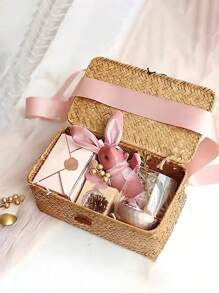 1 pieza Cesta de almacenamiento rectangular y cuadrada tejida con tapa, adecuada para salas de estar, dormitorios, baños, cocinas y fiestas festivas