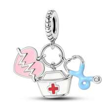 1pc Medical Series Silver Colorful Enamel Charms For 3mm Bracelet Necklace DIY Making Beads Pendant Ideal For Nurses Doctors And Medical Students On Nurses' Day Graduation Hospital - Events And As Appreciation Gifts