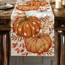 1pc Linen Pumpkin Print Table Runner, Simple Home Decor For Living Room Coffee Table, Autumn Farmhouse Style Decorative Cloth, Suitable For Thanksgiving/Halloween, Multi-Occasion