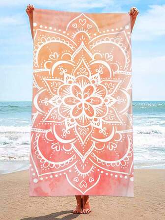 1pc Ultra Soft Mandala Pattern Printed Microfiber Beach Towel, Home Decor, Suitable For Beach, Swimming Pool, Camping And Travel, Extremely Comfortable