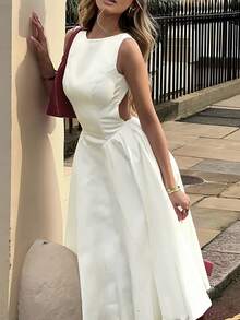Women's Summer Elegant Waist Backless Sleeveless Long Dress - White - View 1