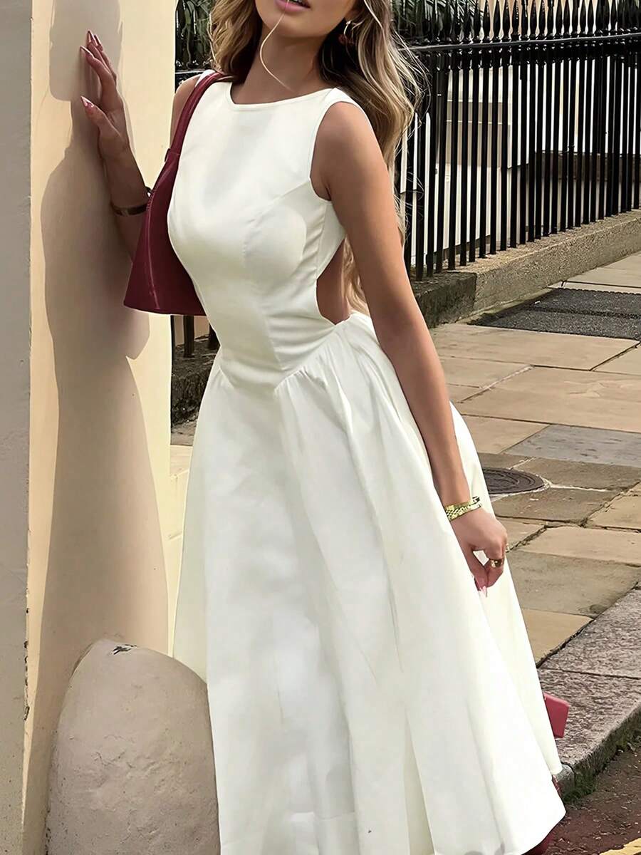 Women's Summer Elegant Waist Backless Sleeveless Long Dress - White - View 1