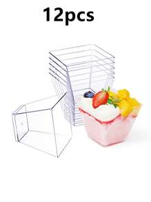 12/25/50/100 pièces Coupes à dessert en plastique transparent, petites coupes carrées en plastique transparent pour gelée, convient pour les fêtes, les mousses, les crèmes-desserts, les desserts, les mini-gâteaux glacés (réutilisables)