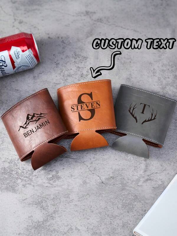 1 Pc Personalized Leather Can Coolers Custom Bachelorette Party Groomsmen Proposals Gifts Bridesmaid Beer Bottle Can Holder,Perfect For Weddings,Anniversary, Birthdays,Christmas,Valentine's Day,Halloween,Mother's Day Or Father's Day,Grand Opening,Graduations,Camps,Pool Parties,Tailgates,Bbqs,Fishing Trips, ,Colorful,Cute,Adorable,Funny,Kawaii,Y2K,Stylish,Unisex,Casual,Custom,Personalized,Unique,Customized,Ideal Gifts For Him,Ideal Gifts For Her,Her,Boyfriend,Girlfriend,Family,Friends,School Supplies,Back To School,School Gift,For Office,For School,For Classroom,For Teacher Gifts,For University,For Colleague,For Dorm Rooms,For Teacher,For Boys And Girls,For Teenagers,Junior High School Students,Middle School Students,High School Senior High School Students,College Students,University Students,Freshman,Sophomore,Underclassmen