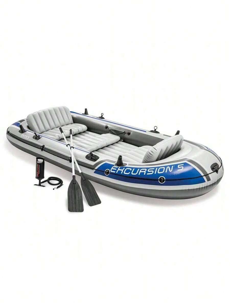 Barco Bote Inflável Excursion 5 Canoa com Remos e Bomba - Intex #68325 - Cinza - Visão 1