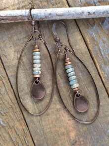 2pcs Boho Handmade Beaded & Shell Wood Hoop Earrings, Party Jewelry For Women - Multicolor - View 5