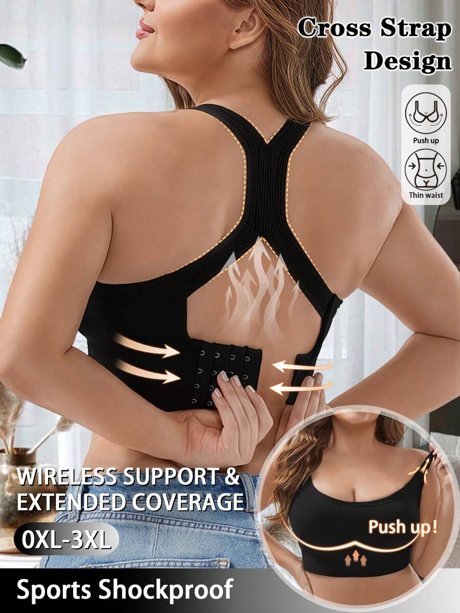 Reggiseni sportivi senza cuciture per donne in taglie forti, reggiseni push-up con schienale incrociato, lingerie sexy, top yoga senza fili, biancheria intima confortevole e antistress per palestra, per donne in taglie forti