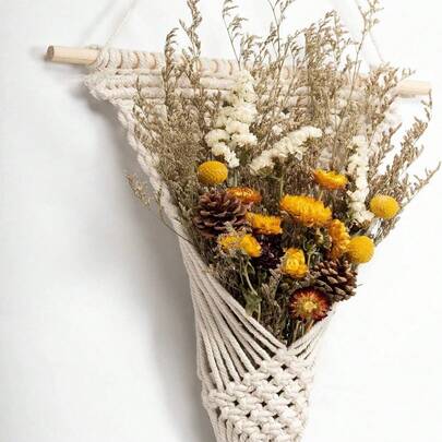 1件手工编织的流苏壁挂，饰以干花，采用天然绳索制成，波西米亚风格，适用于房间装饰、特色墙、玄关、摄影背景和咖啡馆室内设计（房间装饰、圣诞装饰、墙面装饰）