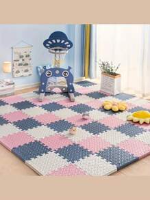 Esterilla de piso entrelazada de EVA con tiras de borde, apta para sala de estar, gimnasio, sala de juegos - lavable, duradera, plegable, esterilla de fitness multifuncional, esterilla de espuma, decoración del hogar, decoraciones de fiesta, esterilla de gateo antideslizante, decoración de piso del hogar, anti-caída/humedad/impermeable/anti-suciedad.