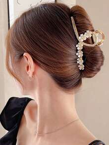 topshiny 1pc Women's Fashionable Elegant Camellia Rhinestone Hair Claw Clip Claw Clips Hair Claws Hair Barrettes, School Stuff - Multicolor - View 4