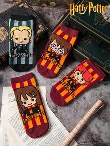 Harry Potter 哈利波特 4 双男士袜子，魔法学院风格透气短袜，女士袜子和柔软袜子，隐形袜，作为礼物