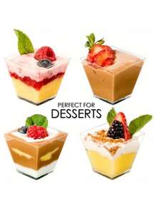 12/25/50/100 pièces Coupes à dessert en plastique transparent, petites coupes carrées en plastique transparent pour gelée, convient pour les fêtes, les mousses, les crèmes-desserts, les desserts, les mini-gâteaux glacés (réutilisables)