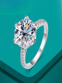 1pc Moissanite Engagement Ring, Vintage Luxury Style, 925 Silver With Moissanite, Ideal For Christmas And Weddings, Suitable For Daily Wear - Women'S Rings