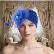 1pc Women's Elegant Pleated Solid Color Headband Cap, Fashion European & American Style With Mesh Floral Feather Decoration, Suitable For Tea Party, Cocktail Party And Wedding - Multicolor - View 28