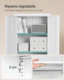 SONGMICS Armadio in Metallo, Armadietto Multiuso, con 5 Ripiani, Anta Doppia e Chiusura, Mobiletto per Strumenti, per Garage Ufficio Studio, Bianco Opaco